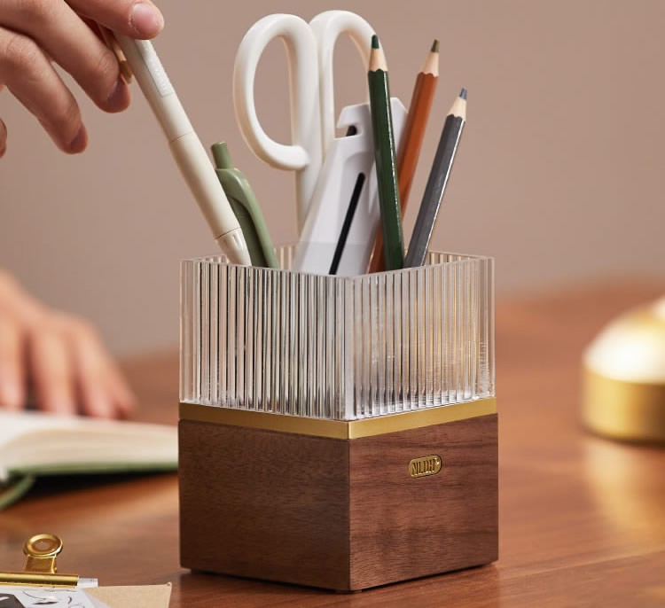 Minimalist Square Walnut Pen Holder