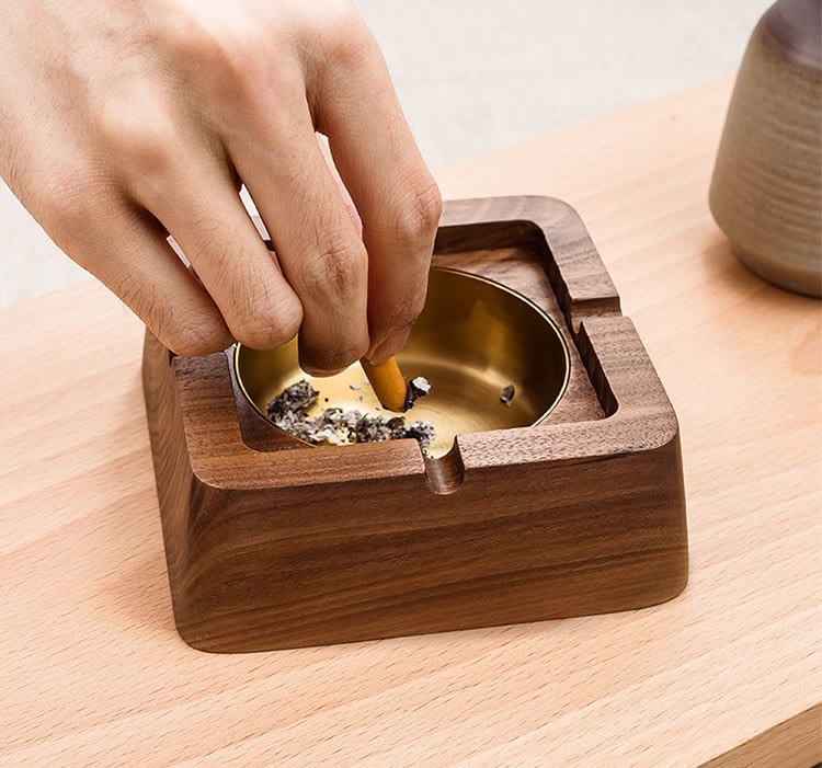 Minimalist Square Wood Ashtray,With Lid