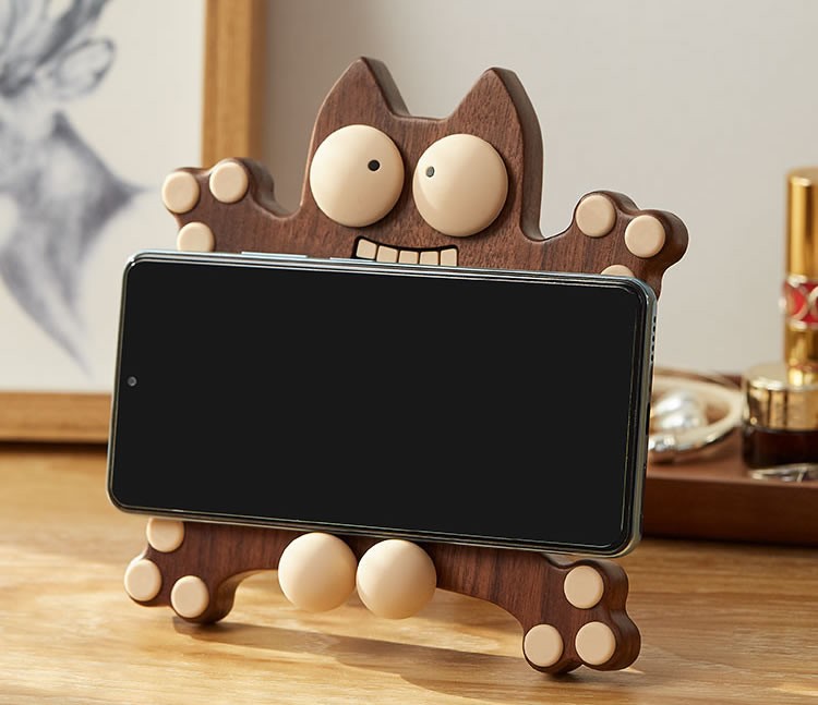 Little Monster Surprised Expression Black Walnut Phone Holder