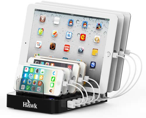 Multi Device 7-Port USB Charging Station Dock with Input 2.4 Amps Smart Rapid Charging Portsr For tablets,Smartphones