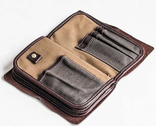 Multi Functional Genuine Leather Wallet Case with Credit Card Holder & Pen Holder & Cable  organization