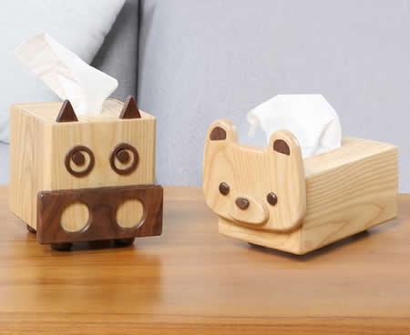 Natural Solid Wood Handmade Dog &Cow Tissue Box