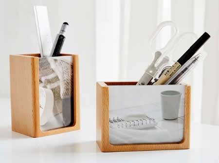  Natural Wood  Pen Holder with Photo Frame