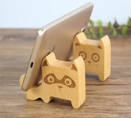 4pcs Natural Wooden Mobile Phone Holder Universal Dock With Dog Face for Android Smartphone, Iphone Mobile Phone,Accessories Desk