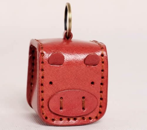 Leather  Pig Face Coin Purse with Keychain  