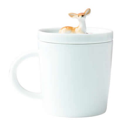 Porcelain Coffee Mug with 3D Deer On Lid