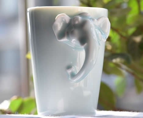 Porcelain Coffee Mug with Elephant Head Handle
