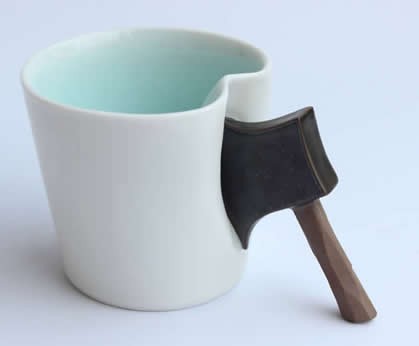Porcelain Coffee Mug with Hatchet  Handle