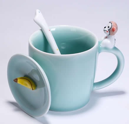 Porcelain Coffee Mug with Monkey On Handle