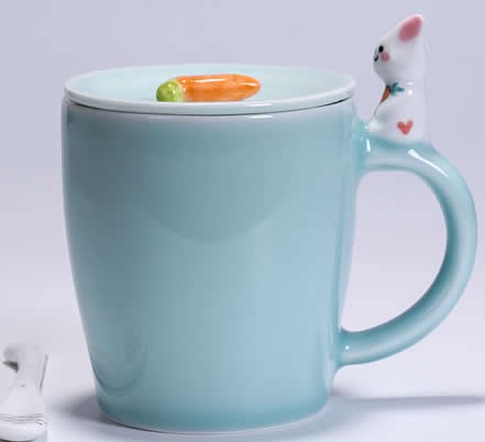 Porcelain Coffee Mug with Rabbit On Handle