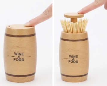 Push Style Wooden Automatic Toothpick Holder Container