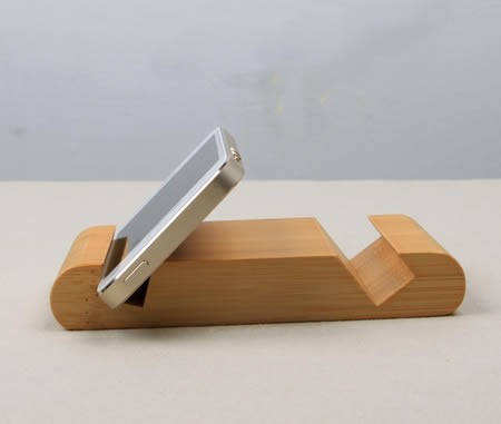 Breif double-head bamboo wood cell phone holder