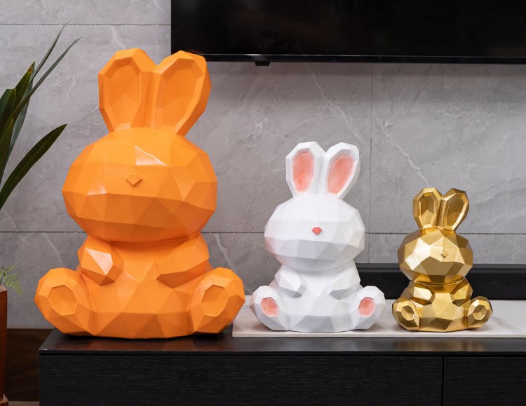 Abstract Geometric Art Rabbit Sculpture,With Piggy Bank