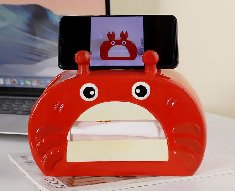 Red Crab Tissue Box With Phone Stand