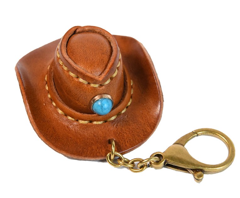 Retro Leather Cowboy Hat Keychain - Packaging Decoration Pendant