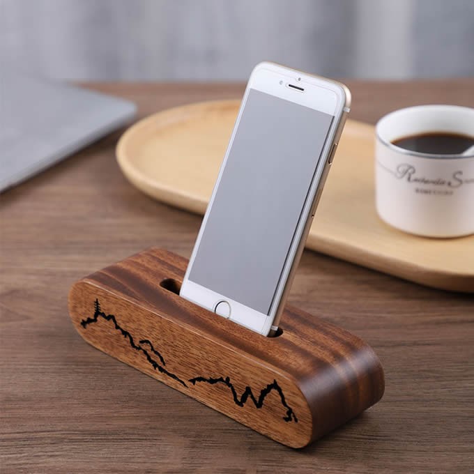 Retro Simple Black Walnut Wooden Phone Holder With Amplified Sound