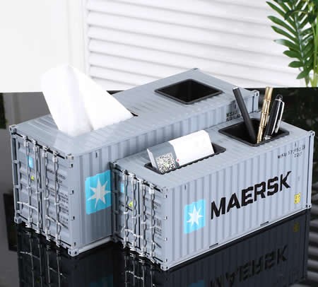 Creative Shipping Container Model Desk Office Supplies Organizer,Tissue Box(Silver)