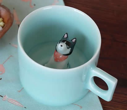 Siberian Husky Figurine Ceramic Coffee Cup