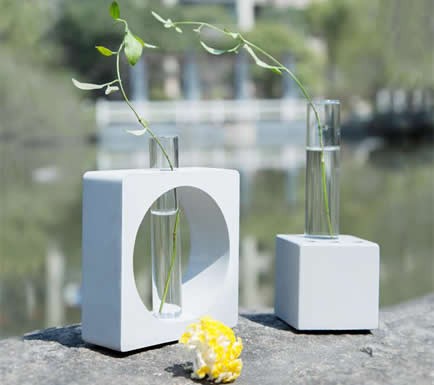 Test Tube Planter Flower  Vase  with Concrete Base Stand