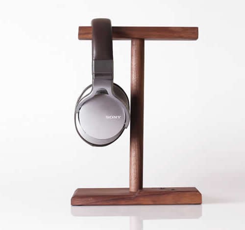 Universal Black Walnut Wooden Dual Headphone Stand Hanger Holder