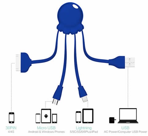 Universal Octopus USB Charger Adapter Lightning And Micro USB for Smart Phones, Tablets