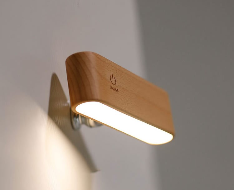 Wall-mounted Wooden Bedside Rechargeable Lamp