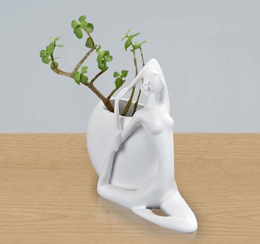 White Ceramic Art  Flower Pot 