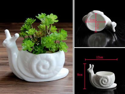 2 Pack White Ceramic  Snail Succulent Planter/Plant Pot/Flower Pot