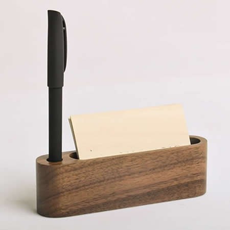  Wood & Concrete Business Card Holder for Desk,Set of 2 