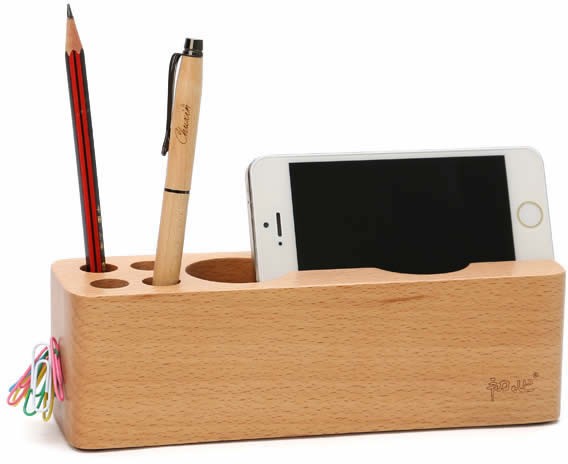 Wooden Cell Phone Stand Charging Dock Holder  Pen Pencil Holder 