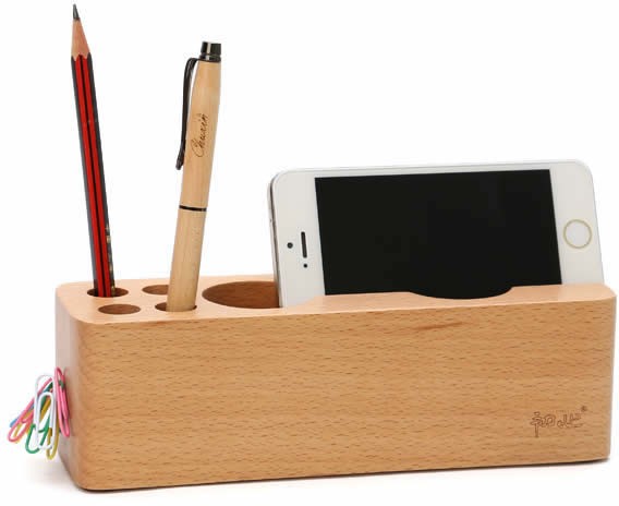 Wooden Cell Phone Stand Charging Dock Holder Pen Pencil