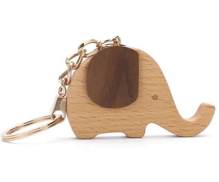 Wood Elephant Keyring Keychain 