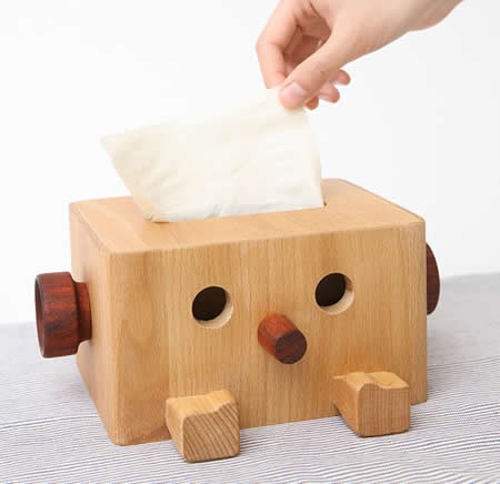 Wood Robot Tissue Box