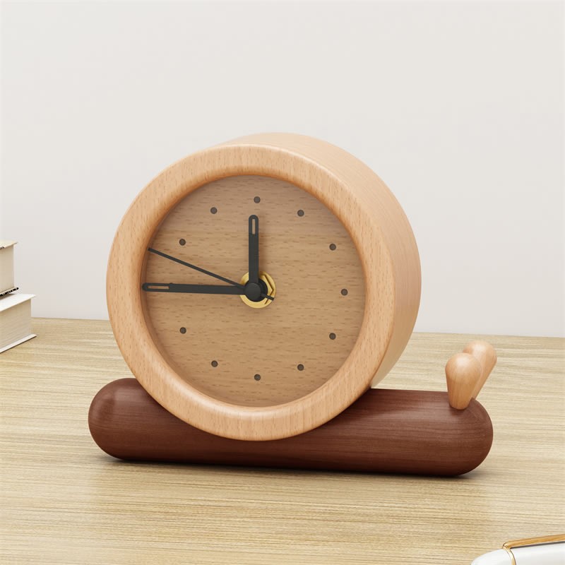 Exquisite Pure Wood Snail Decoration Desk Clock