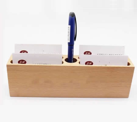 Wooden  4 Slot Desktop Business Card Holder Pen Pencil Holder