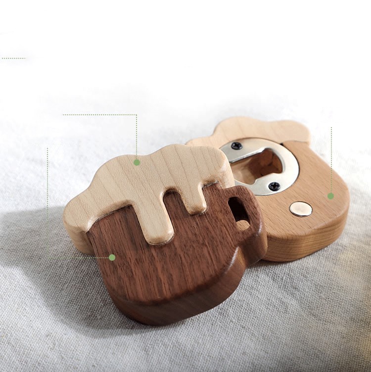 Wooden Beer Mugs Shaped Bottle Opener Fridge Magnet