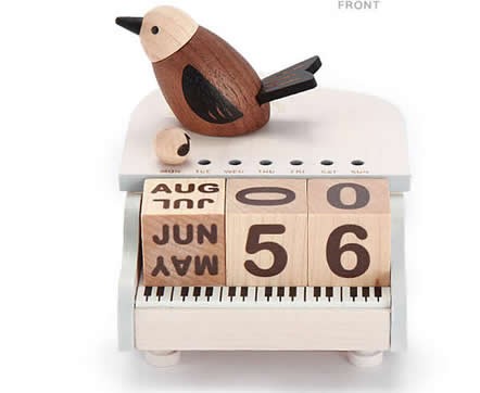 Wooden Bird Music Box Perpetual Calendar