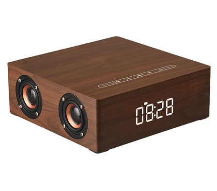 Wooden Bluetooth Alarm Clock Stereo Speaker 