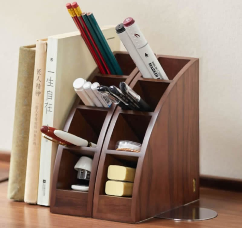 Wooden Bookends, Storage Box With Pen Holder