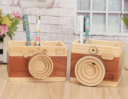  Wooden Camera Shaped Pen Holder