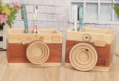 Wooden Camera Model Pen Holder Desktop Decoration Gift