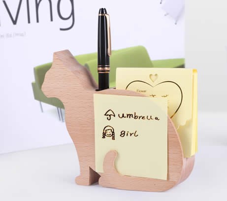 Wooden Cat Shaped Memo Pads and Pen Holder