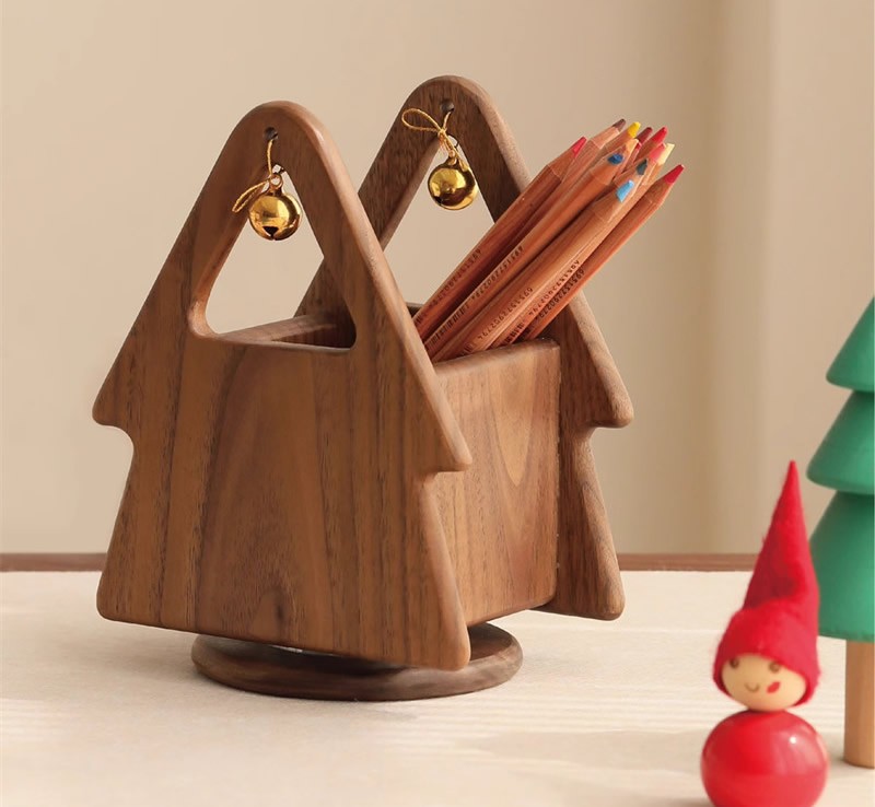 Wooden Christmas Tree Shaped Desktop Organizer Pen Holder