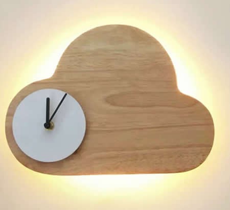 Wooden Clouds Led Night light With Wall Clock 