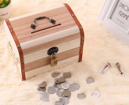 Wooden Coin Bank Money Saving Box