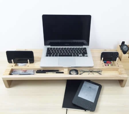 Wooden Computer Monitor Stand Riser - Laptop Stand and Desk Organizer with Keyboard Storage 