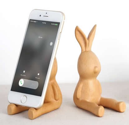 Wooden Cute Rabbit Cell Phone Stand Holder 