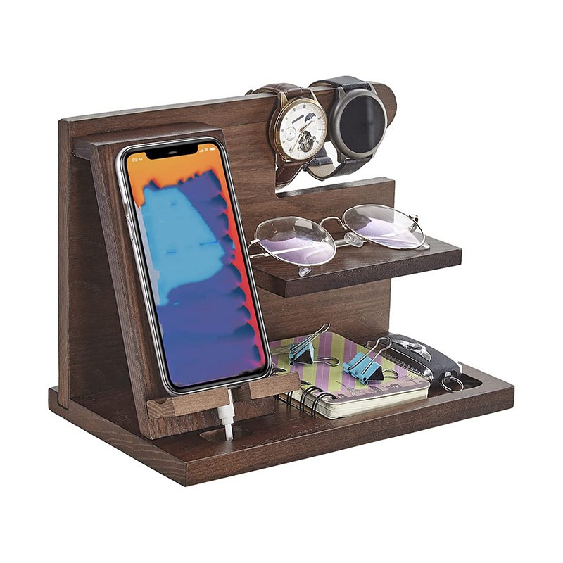 Wooden Desktop Organizer for Phones, Glasses, and Watches