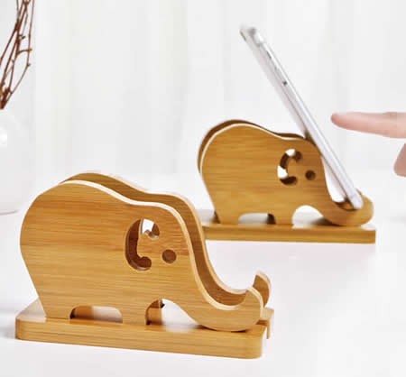 2pcs Bamboo   Wooden Elephant Phone Stand(Pack 2)