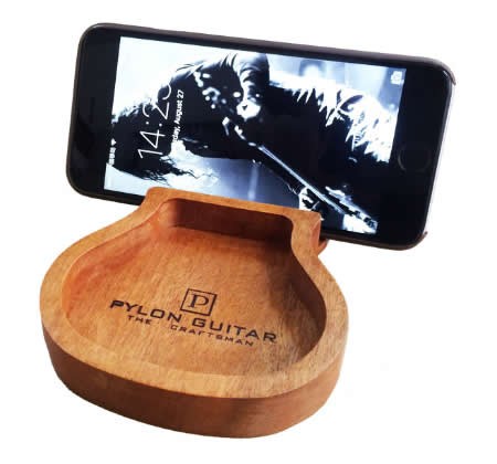 Wooden Guitar Shaped Cell Phone Stand Holder With Storage Tray